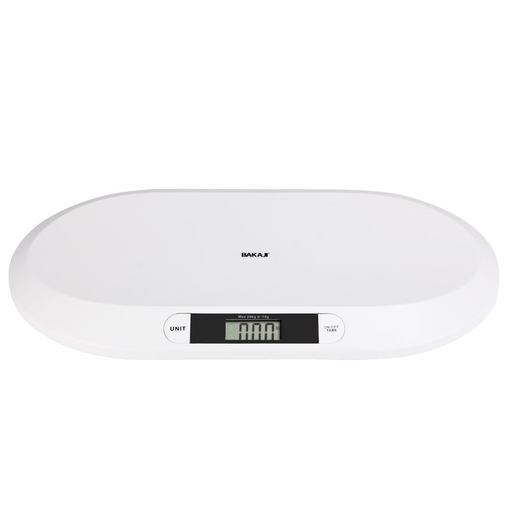 BAKAJI Balance électronique pesant enfants bébé avec affichage numérique LCD Balance pesant bébé 20 kg/44 arrêt automatique et Tara couleur blanche