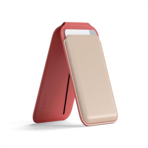 Image of Satechi Magnetic Magsafe Wallet, Double Flap Stand Card Holder, 4 Slots with Front NFC Pass-Through, Adjustable Phone Attachment for iPhone 17 /16 /15 /14 /13 /12, Travel Accessory - Coral Pink