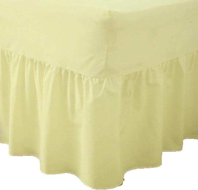Percale Extra Deep Fitted Valance Sheet Plain Dyed Pollycotton Valance Fitted Sheet (Lemon, Double)