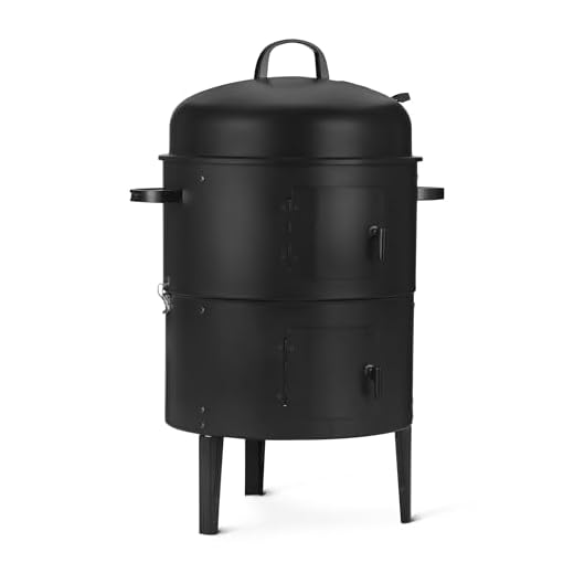 Amazon Basics 16 inch Vertical Charcoal Outdoor Smoker, BBQ Grill, with Built-in Thermometer, 2-Layer Design, Adjustable Air Supply Control, Black