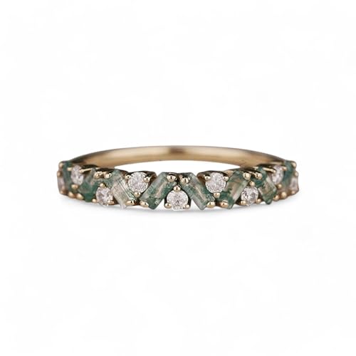 Natural Moss Agate Wedding Band Promise Ring Art Deco Unique Baguette Cut Green Agate Statement Gifts Delicate Ring Minimalist Ring BY ZENITHCRAFTSS