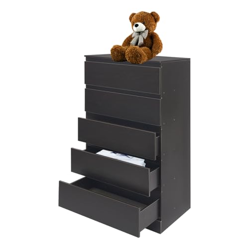 RUETERY Cajonera de 5 niveles, color negro, con 5 cajones, aparador estrecho para dormitorio, salón, oficina, 60 x 41 x 109 cm
