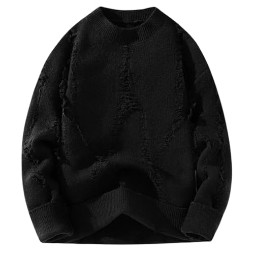 Men’s Autumn Winter Crewneck Sweater Pullover Loose Fit Fringe Casual Long Sleeve Knit Pajamas Top