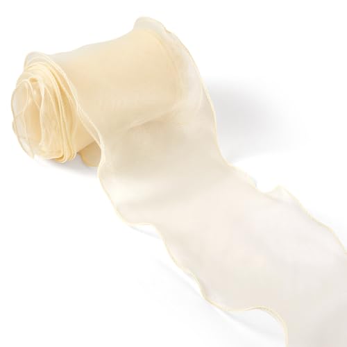 FASHEWELRY Cinta de organza de 120 mm con borde ondulado, cinta de gasa para ramo floral, envoltura de regalos, boda, fiesta, decoración, accesorio de ropa, PapayaWhip