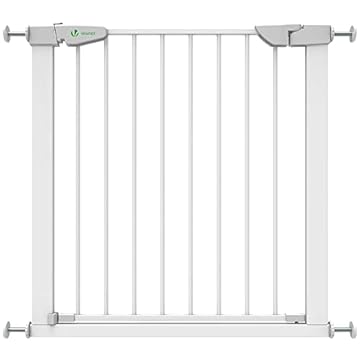 VOUNOT® Cancelletto di Sicurezza per Cani, Scale, 75-84 cm, Fissaggio a Pressione senza Fori, Bianco Metallo