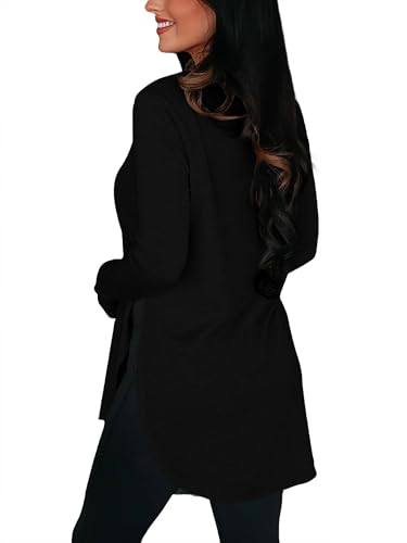 BZB Womens Long Sleeve Tunic Tops Fall Casual Crew Neck Side Split Hi-Low Hem Loose Shirts To Wear With Leggings2