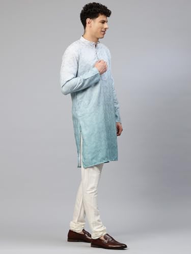 Image of Luxrio Men's Ombre Shaded Sequence Self Embroidered Textured Long Kurta Full Sleeves - Casual Ethnic Wear