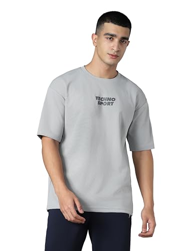 Image of TECHNOSPORT Men Printed Oversized Round Neck T-Shirt with COTFLEX, Dry Fit Sports Tee, Oversized Activewear T-Shirt for Gym, Running, Sports & Casual Wear