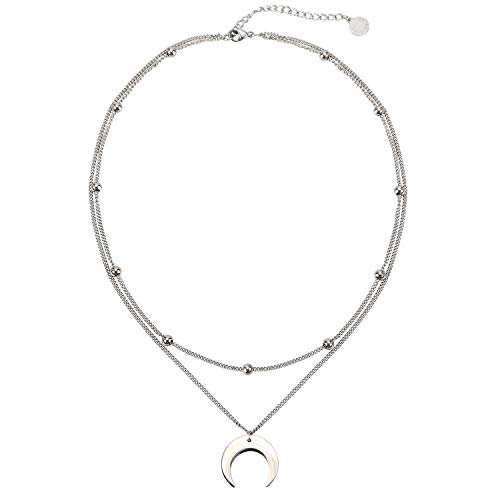 Crescent Pendant Necklace Layering Titanium Chain Choker for Women