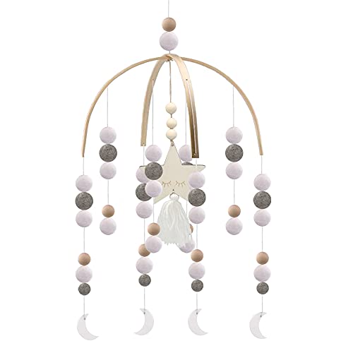 Image of Boho Baby Mobile - Neutral Crib Mobile, Wooden Ceiling Mobile, Felt Nursery Mobile Handmade for Kids Room Decor (Gray-Moon)
