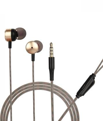 Hitage Earphones MH-76 Headphones Earplugs Headset High Definition Sound Deep Extra Bass Wired Earphone with in-line Mic Wide Compatibility Tangle Free Cable (Gold)
