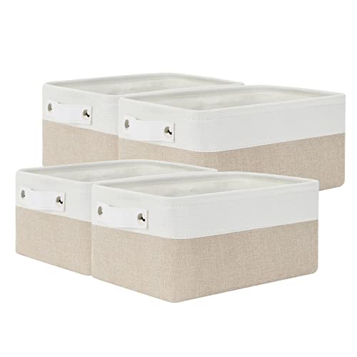 Image of Bidtakay Fabric Storage Baskets for Organizing 4-Pack Closet Organizer Bins Small Beige Storage Bins for Shelves Empty Gift Baskets 12x8x5 Inch Collapsible Cube Storage Organizer Bins for Nursery