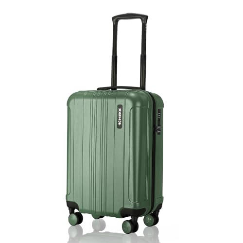 Image of HRX Force Cabin Size Dark Green Polycarbonate Hard Shell Suitcase - Premium Travel Trolley Bag with 8 Spinner Wheels, Number Lock & Water Resistant Body