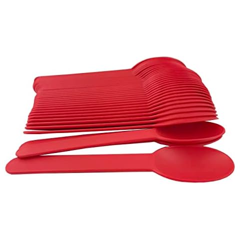 MMvolesy Red Disposable Eco-Friendly Plastic Spoons Frozen Yogurt Ice Cream Spoons,Frozen Dessert Spoons 50 Count Cover