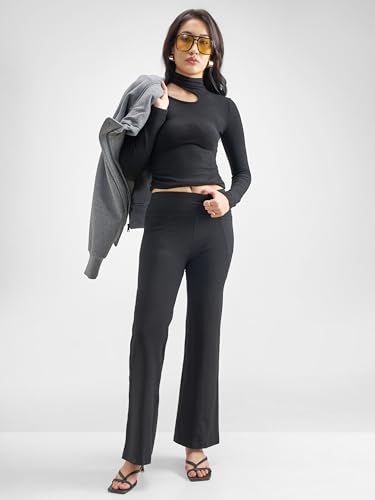 Image of Tokyo Talkies Women's Stretchable Bootcut Pants | High Rise Flared Trousers |Travel & Formal Wear|Workwear Trousers