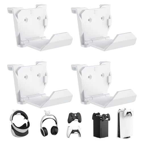 Image of KUNSLUCK 4 Pack Controller Wall Mount for PS5, Xbox, Switch Controller, Wall Mount Stand for Controller&Headset, Adhesive /Screws Installation (White)
