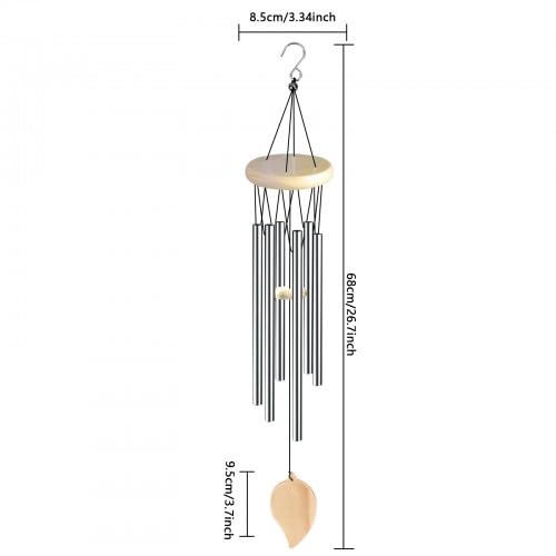 Scacciapensieri argentati, 28 cm, scacciapensieri per esterni e interni, in lega di alluminio e legno di pino con design lunare, scacciapensibili da giardino, terrazza, balcone, calmante