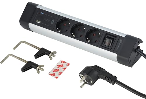 Electraline 62581 Ciabatta Elettrica In Alluminio Per Scrivania 3 Prese + 3 Usb (2 Usb A 3.0A Qc + 1 Usb C Pd20W), Cavo Da 2 M, Protezione Da Sovraten
