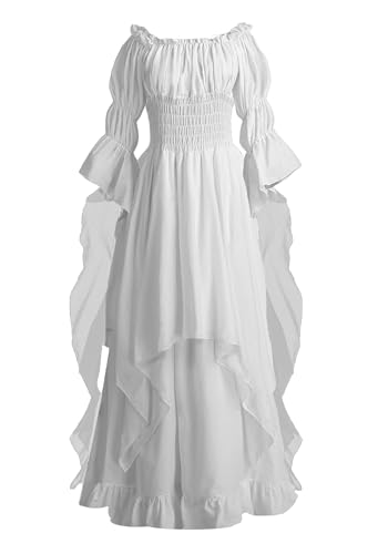 GOLDSTITCH Vestido vitoriano para mulher, fantasia medieval renascentista, vestido de bruxa gótica, branco para mulher