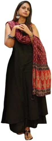 ANNI Designer Women's Rayon Viscose Solid A-Line Kurta with Palazzo & Dupatta (UMIKA Black_L_Black_Large)