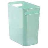 mDesign Slim Plastic Rectangular Large Trash Can Wastebasket, Garbage Container Bin, Handles for Bathroom, Kitchen, Office, Dorm, Kids Room - 12' High, Shatter-Resistant - Mint Green