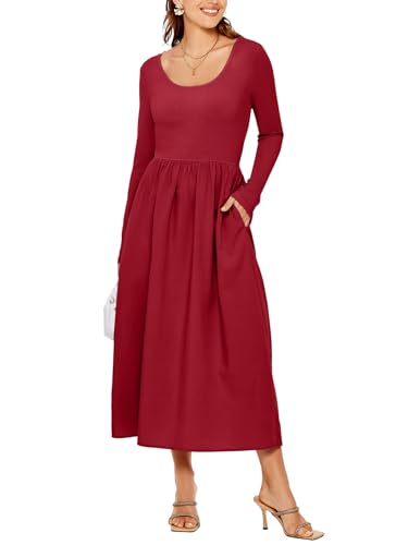 Robe midi à manches longues coupe fluide et décontractée chic avec poches