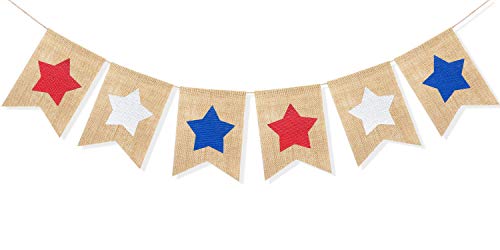 Uniwish-Red-White-and-Blue-Stars-Banner-Patriotic-4th-of-July-Decorations-American-Independence-Day-Garden-Flag-Garland-Burlap-Bunting-Sign Uniwish Red White and Blue Stars Banner Patriotic 4th of July Decorations American Independence Day Garden Flag Garland Burlap Bunting Sign