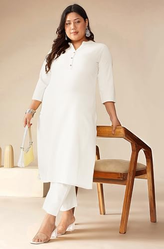 Image of Janasya Women's Cotton Solid Straight Kurta