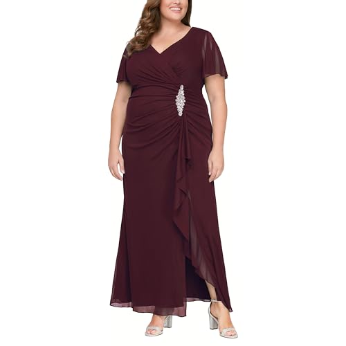 Image of Alex Evenings Women's Long Surplice Neckline Mother of The Bride Dress with Flutter Sleeve Dress (Plus Size)
