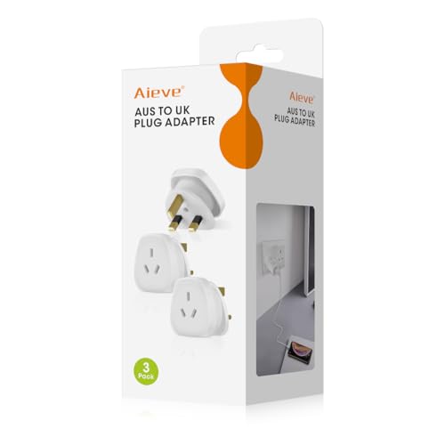 Aieve Australia to UK Plug Adapter AUS NZ to UK Power Plug Adaptor British Converter Travel Adapter for Australian/Argentina/Fiji (3-Pack)