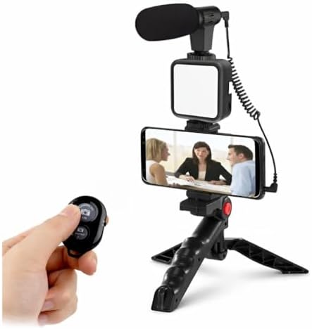 Kit de Gravação Completo com Tripé, Luz LED e Suporte para Celula...