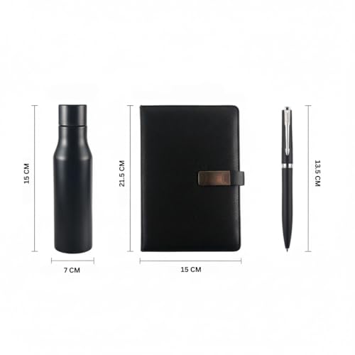 Image of Personalised 3 in 1 Corporate Gift Set which Includes Diary,Water Bottle, Metal Pen Gift Set for, Employee of The Month, Corporate Gift for Clients,Diwali Gifts(Black)