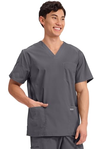 Cherokee Men's V-Neck Top Traditional fit with 4 Pockets, Ultra Soft, Durable, Fade Resistant, 2-Way Stretch Fabric - WW695