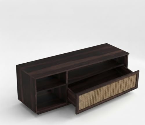 Image of Solid Sheesham Wooden TV Unit for 55 Inch TV, Wooden TV Cabinet for Living Room 55 Inch, TV Stand with Storage, Open Shelves & Drawers, Entertainment Center, Media Console (Kade Walnut)