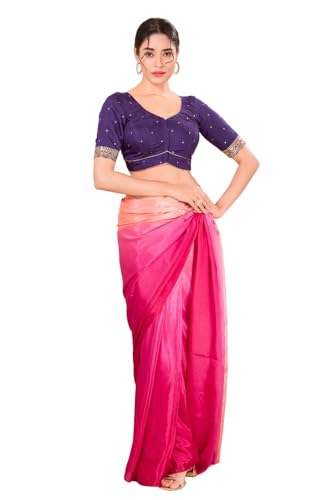 Image of Vamas Women's Silk Padded Self Design Half Sleeve Readymade Saree Blouse (X-1209.ELB)