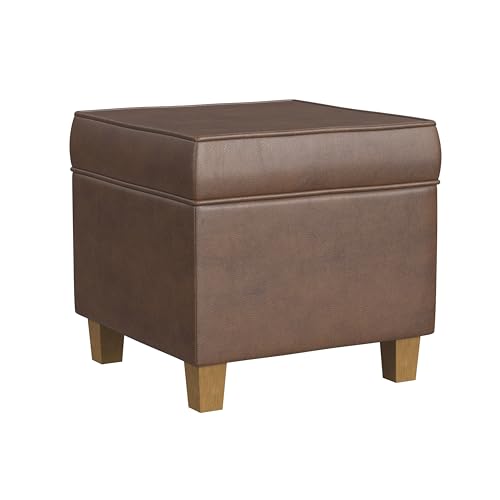 Image of HomePop 18 inch Square Storage Ottoman - Brown Faux Leather