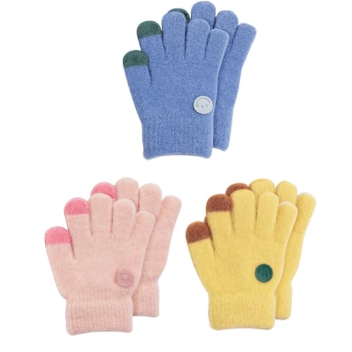 Aolso 3 Paia Guanti in Maglia per Bambini,Guanti Caldi per Bambini, Guanti Elasticizzati Bambini,Guanti Dito Pieno...