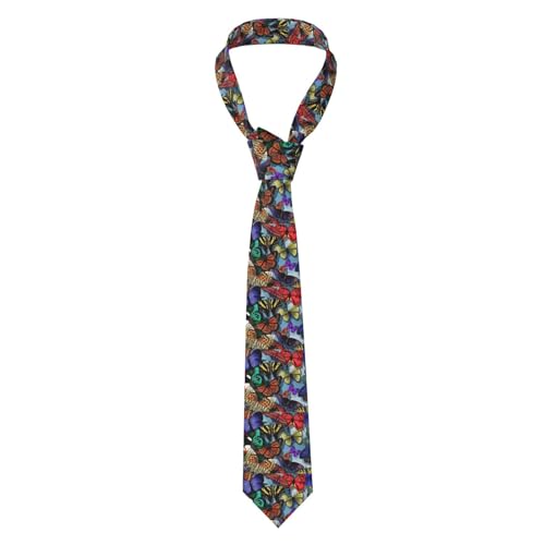 MPUTEOY Corbata de hombre con estampado de flores de oro rosa y blanco para boda, negocios, fiestas, corbatas para novio, padre, padrino de boda, Mariposa de color dibujada a mano, Taille unique
