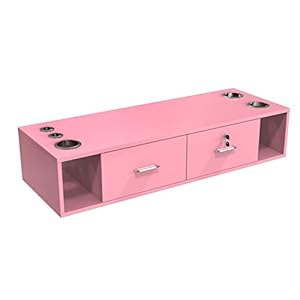 Locking Wall Mount Styling Station, Beauty Barber Spa Equipment, Salon Cabinet Station for Hair Stylist,Bathroom Dresser with 5 Hair Dryer Holders,Pink