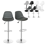 XUANYU - Juego de taburetes de bar con respaldo, asiento cómodo, reposapiés, regulable en altura de 60 cm a 81 cm (23,6' a 31,9') (2 unidades, gris plata)