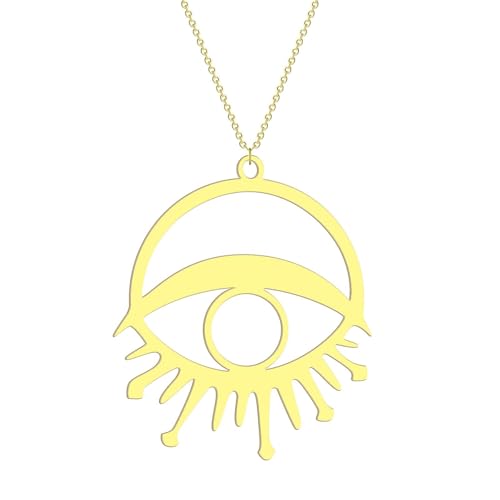 Collar para mujer, collar con colgante de ojo malvado de sol circular para mujeres y niñas, corte láser, cadena con dije de ojo para mujer