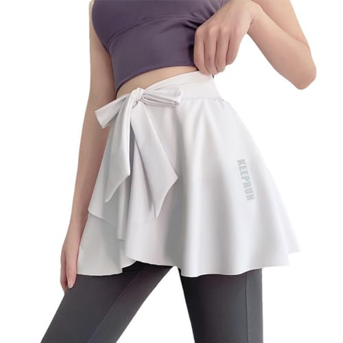 Women Layered Pleated Yoga Tennis Cover Up Skirt Athletic Workout Running Tie Up Wrap Skirt Hip Covering Irregular Scarf White