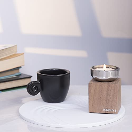 Icnbuys Handmade Wood & Stainless Steel Tealight Holder Decoration - Small Handcrafted Decorative Wooden Block Cube Tea Light Candle Holder Home Decor Gift Walnut Stainless Steel Bowl #TOP1