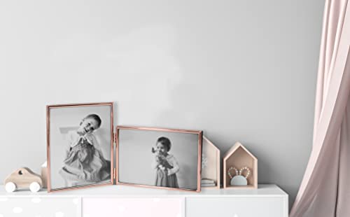 Leadex Vertical Horizontal Combo- Double 5 By 7 Inch Rose Gold Plated Metal Folding Picture Frames-(1 Landscape And 1 Portrait Style) (Rose Gold) #TOP7