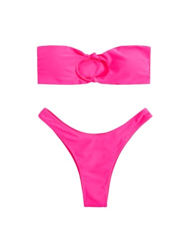 GORGLITTER Women's Strapless Swimsuit Cut Out Bandeau High Cut Thong Bikini Set Bathing Suit