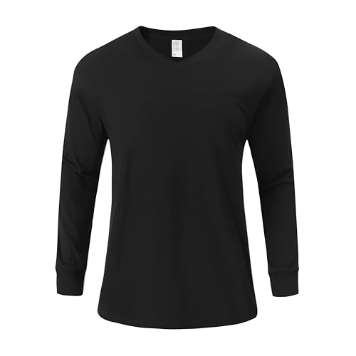Cotton V-Neck Long Sleeve T-Shirt for Men/Women Plain Outdoor Sweater Basic Top