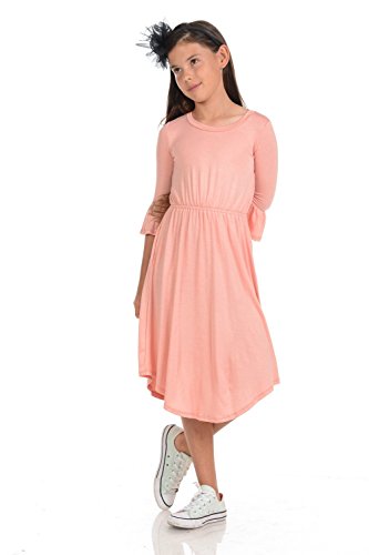 Honey Vanilla Girls' Fit and Flare Midi Dress with Bell Sleeve Large 9-10