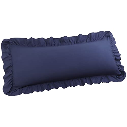 PICCOCASA Funda de Almohada de Microfibra de Volantes con Cierre de sobre, Suave Funda Almohada Retro sin Cremallera, Funda para Almohada con 10cm Dobladillo, Azul Marino 51x140cm Cover