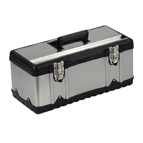 lskdnrufh Removable Tray Non-slip Handle Toolboxs Thick Stainless Steel Toolbox Storages Box Metal Latch Tool Storage Organiser(Silver,Large)