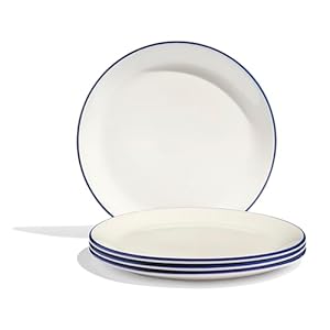 Made In Cookware – 10″ Dinner Plates – Set of 4 – White With Navy Rim – Porcelain – Crafted in England